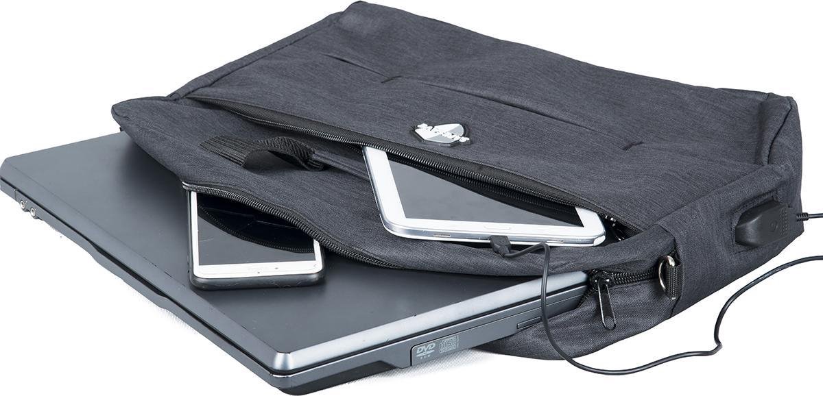 SafeSave Laptoptas - Waterafstotende schoudertas met laptop vak en usb aansluiting – computertas – aktetas – usb poort - 15.6 inch – antraciet