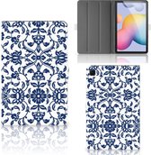Tablet Beschermhoes Geschikt voor Samsung Galaxy Tab S6 Lite | Tab S6 Lite 2022 Cover met Magneetsluiting Flower Blue