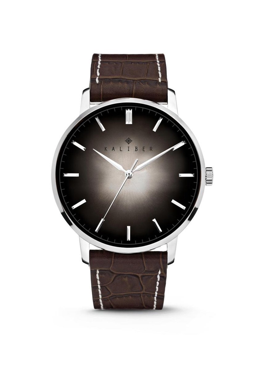 Kaliber 7KW-00013 Stalen Horloge met Leren Band - Bruin - Zilverkleurig - 40 mm
