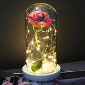 Rode Roos met groene steel in Glazen Stolp met LED verlichting - Valentijn, Liefde & Trouw Cadeau - Geschenk - Witte Voet -Rode roos met LED verlichting - Love and Marriage Gift - Beauty and 