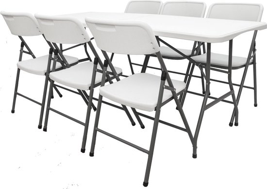 Groupe de sièges de jardin Table de 180 cm 6 Chaises Ensemble de mobilier de jardin Groupe de repas pliable Plastique Wit