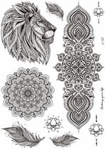 Temporary tattoo | tijdelijke tattoo | fake tattoo | leeuw - veren - mandala - etc  | 150 x 210 mm