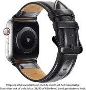 Zwart Lederen Sporthorloge Band geschikt voor Apple Watch 1, 2, 3, 4, 5, 6, 7, 8, SE & Nike+, 42mm & 44mm "Mannenbreedte" Series – Maat: zie maatfoto - Leer - Leder - Leren Smartwatchbandje - Black
