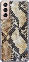 Samsung S21 hoesje siliconen - Snake / Slangenprint bruin | Samsung Galaxy S21 case | goudkleurig | TPU backcover transparant