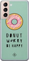 Samsung S21 hoesje siliconen - Donut worry | Samsung Galaxy S21 case | Roze | TPU backcover transparant