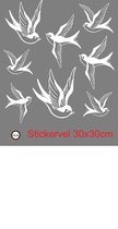 Raam sticker vrolijke Zwaluwen 8 stuks ( vogels )  Kleur wit