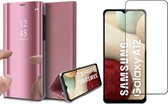 Samsung A12 Hoesje en Samsung A12 Screenprotector - Samsung Galaxy A12 Hoesje Spiegel Book Case Cover Hoes Rosegoud + Samsung A12 Screen Protector Glas