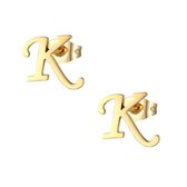 Aramat jewels ® - Oorbellen letter k zweerknopjes goudkleurig chirurgisch staal 10mm