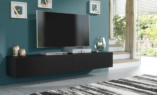 Gestaag Wees glans Pro-meubels - Hangend Tv meubel - Tv kast - Tunis - Mat zwart - 200cm -  2x100cm | bol.com