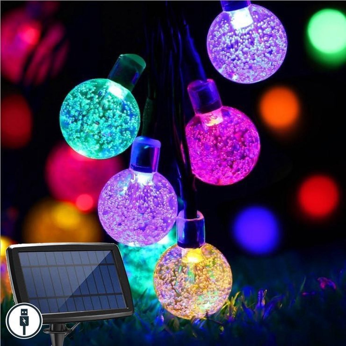 J-Pro Tuinverlichting op zonne-energie - 100 Solar Colored LED 17m Cristal lichtsnoer lichtslinger