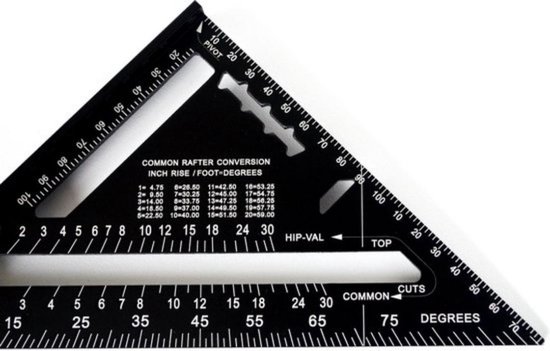 Omnium - Carré - Driehoek métrique - Speed Square - Crochet d'écriture - Crochet de bloc - Crochet à onglet - Triangle de mesure 5 en 1 - Zwart