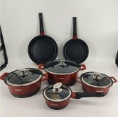 Eisenbach - 14 delig  - pannenset - pfoa free - kleur rood met zwarte  rand gevlamd.