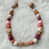 Babybeads - Wagenspanner met naam - Brons met roze