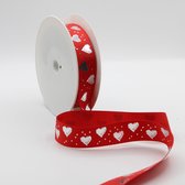 20 mètres de ruban imprimé avec ** Hartjes **, qualité Prima , ROUGE, idéal pour la Saint-Valentin, le scrapbooking, etc ... Gros-grain 25mm (côtelé)