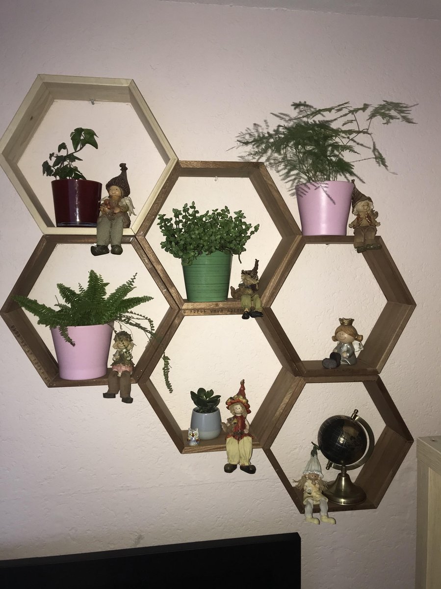 Houten mahonie hexagon / zeshoek wandplank voor aan muur of losstaand |  bol.com