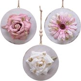 Decoris | houten bloemen hanger| Ø 10cm | white wash | glitterrand | decoratie
