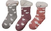 Bixtra - Meisjes Kinderen Warmte Sokken met Antislip Grijs Roze-Paars Roze-Rood 32-35
