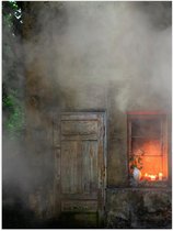 Poster – Houten Huisje in Brand - 30x40cm Foto op Posterpapier