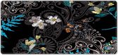 Muismat xxl zwart patroon bloemen 90 x 40 cm - Sleevy - mousepad - Collectie 100+ designs