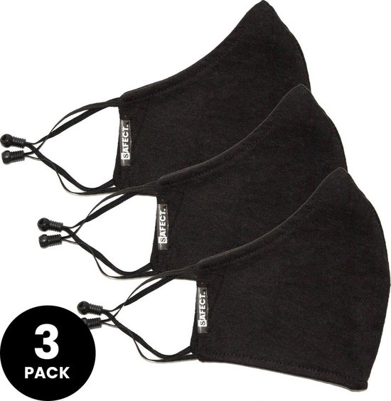 Wasbare mondkapjes - 3-pack (zwart) - Herbruikbaar en verstelbaar mondkapje