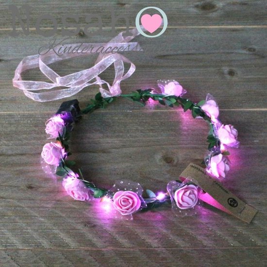 roze haarbandjes met lichtjes roze - Nosah- haarlampjes- haarlichtjes  bloemenkrans | bol.com