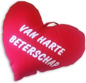 Sierkussen - Hart Met Tekst "van Harte Beterschap - Rood - 20 Cm X 30 Cm