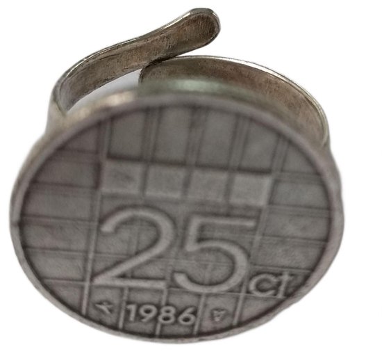 Zeuws meisje - Ring - 1986 - Cadeau geboortejaar jubileum - Gulden munt kwartje - verstelbaar een maat- zwaar verzilverd