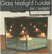 Waxinelichtje  houder voor 1 Theelicht Houder 9x9CM Glas Waxinelicht met spiegelglas
