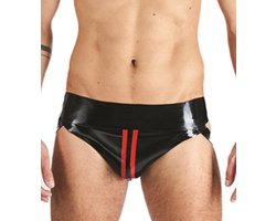 Mister B Rubber Jock Strap Zwart met rode streep - large