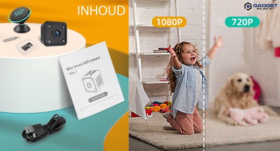 Mini beveiligingscamera, wifi, live surveillance, dag- en nachtopname