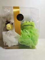 Set van 2 mesh sponzen voor kind of baby in de douche of bad te gebruiken - babygeschenkje- geschenkverpakking