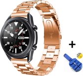 Luxe Metalen Armband Geschikt Voor Samsung Galaxy Watch3 45mm Horloge Bandje - Schakel Polsband Strap RVS - Met Horlogeband Inkortset - Stainless Steel Watch Band - One-Size - Rose