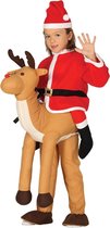 Guirma - Hert & Rendier & Rudolf Kostuum - Kerstman Op Rendier Kind Kostuum - Rood, Bruin - 7 - 9 jaar - Kerst - Verkleedkleding