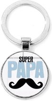 Sleutelhanger Super Papa Met Snor - Vaderdag Cadeau -Verjaardag Vader