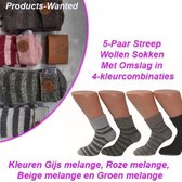 5-Paar Streep Wollen Sokken Met Omslag in 4 kleurcombinaties Maat 39-42
