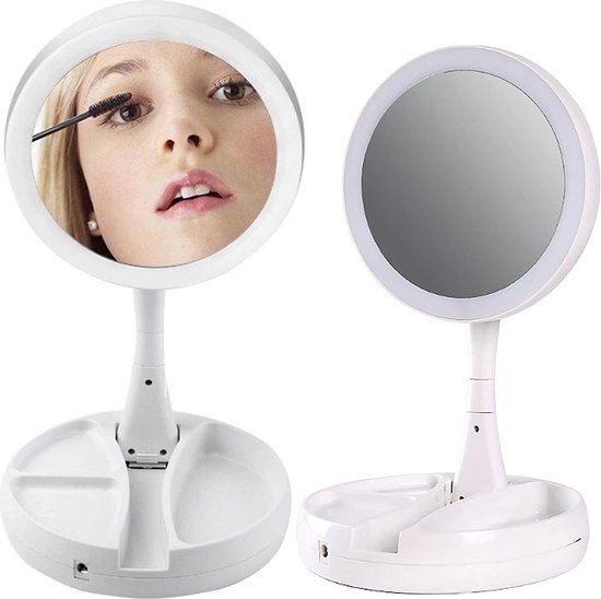 A&K Inklapbare Make-Up Spiegel met LED verlichting | 10x Vergroting |  Opvouwbare... | bol.com
