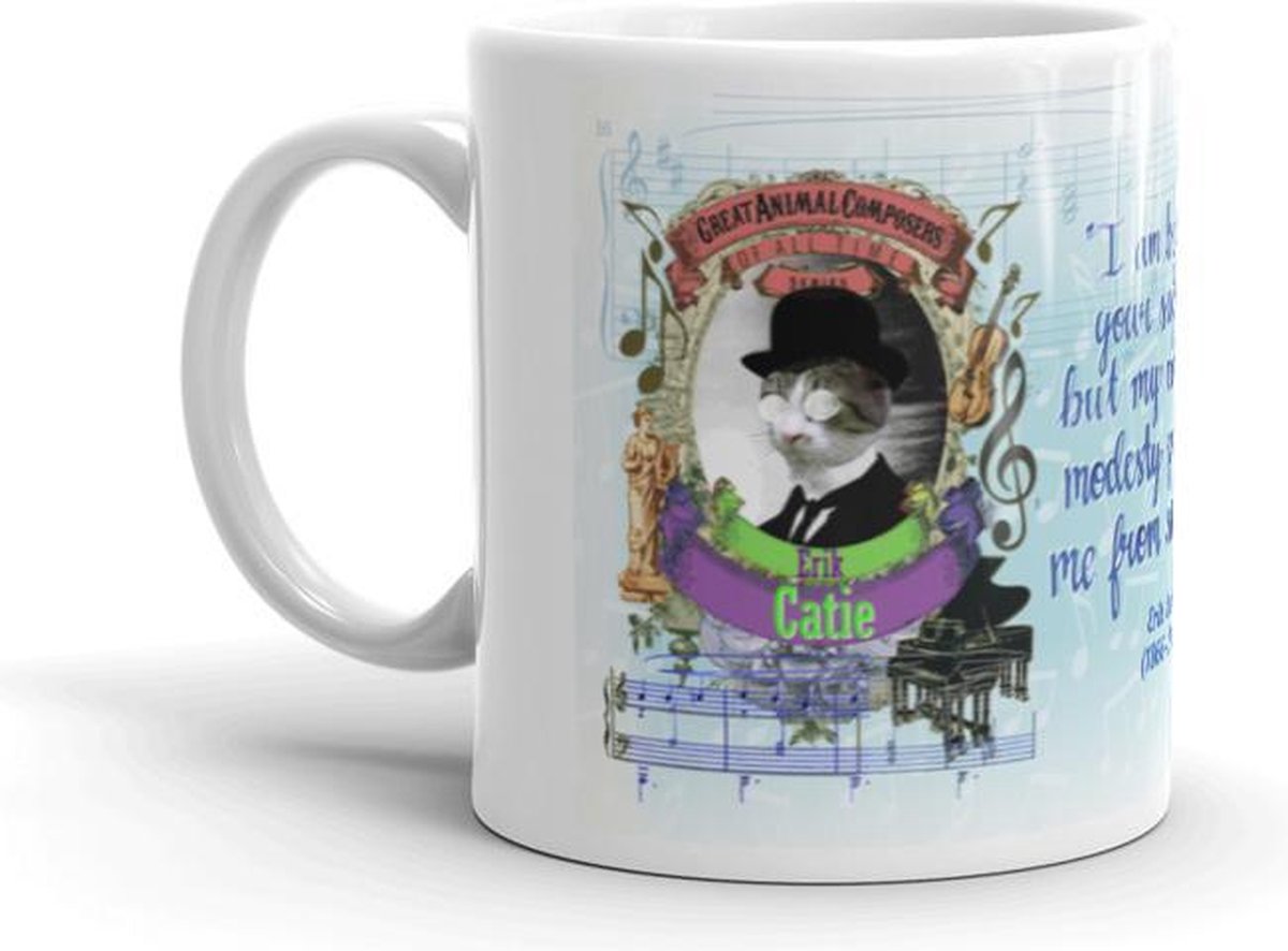 Erik Catie Satie Piano Cat (Kat) - Great Animal Composers - Klassieke Muziek Dieren Quote Mok