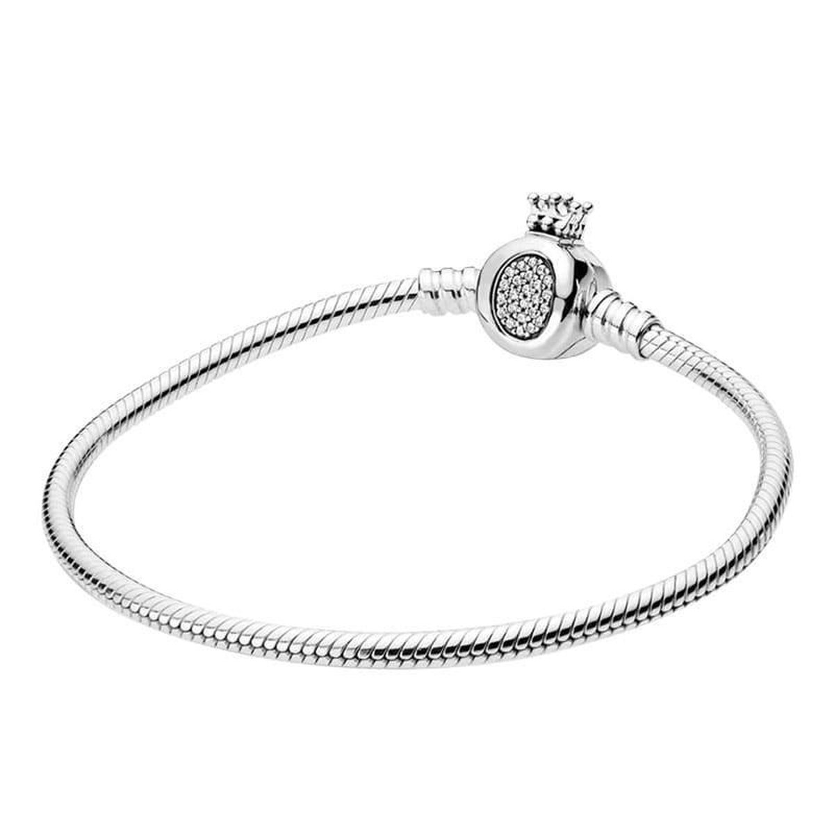 Fler® | Bedelarmbanden | Bedelarmband dames zilver | geschikt voor alle populaire bedelcollecties | Kroon Bedelarmband | Valentijnsdag cadeau linder sluiting | armband dames | Maat 18