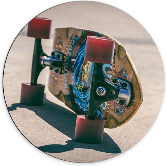 Dibond Wandcirkel - Mooi Geschilderd Skatebord aan de Onderkant - 70x70cm Foto op Aluminium Wandcirkel (met ophangsysteem)