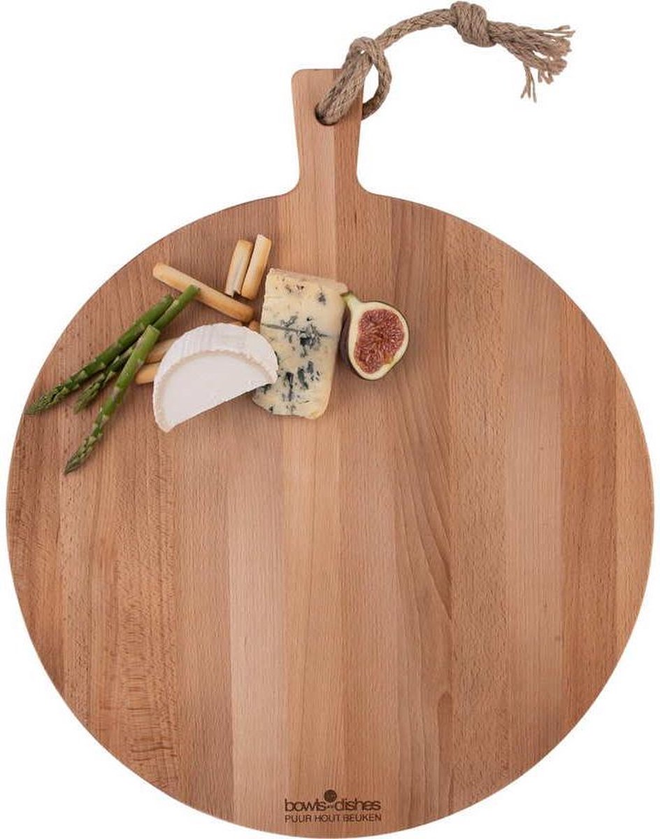 Bowls and Dishes | Puur Hout | Duurzaam | Beuken Borrelplank | Tapasplank | Serveerplank rond | Pizzaplank Ø 40 x 2 cm — cadeau in Kookcadeaus - foto 4