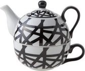 Theepot met Mok - ø11.5xh14cm - Zwart/Wit Theepot 35cl - Mok 30cl