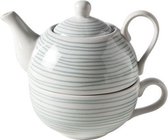 Theepot met Mok - ø11xh14cm - Green Lines - Theepot 40cl - Mok 29cl