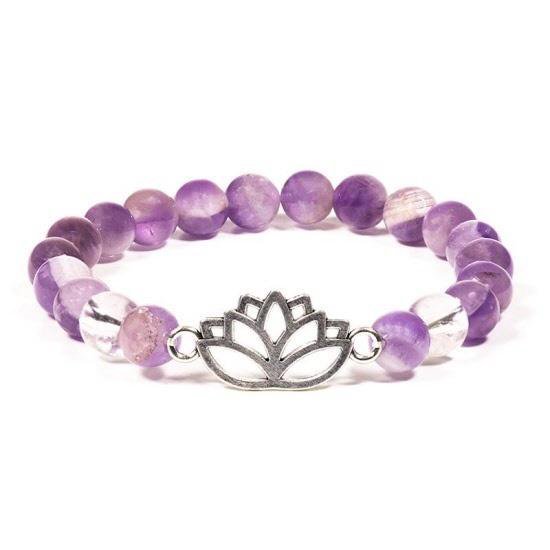 Bracelet Chevron Améthyste / Cristal de roche avec Lotus