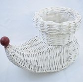 Kerstmand, kerstschoen, wit/rood: 40 x 23 x 19 cm:riet