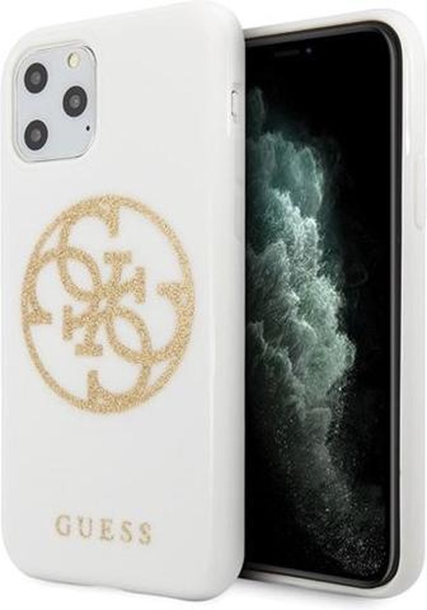 Guess Circle Glitter TPU Back Cover - Geschikt voor Apple iPhone 11 Pro Max (6.5'') - Wit