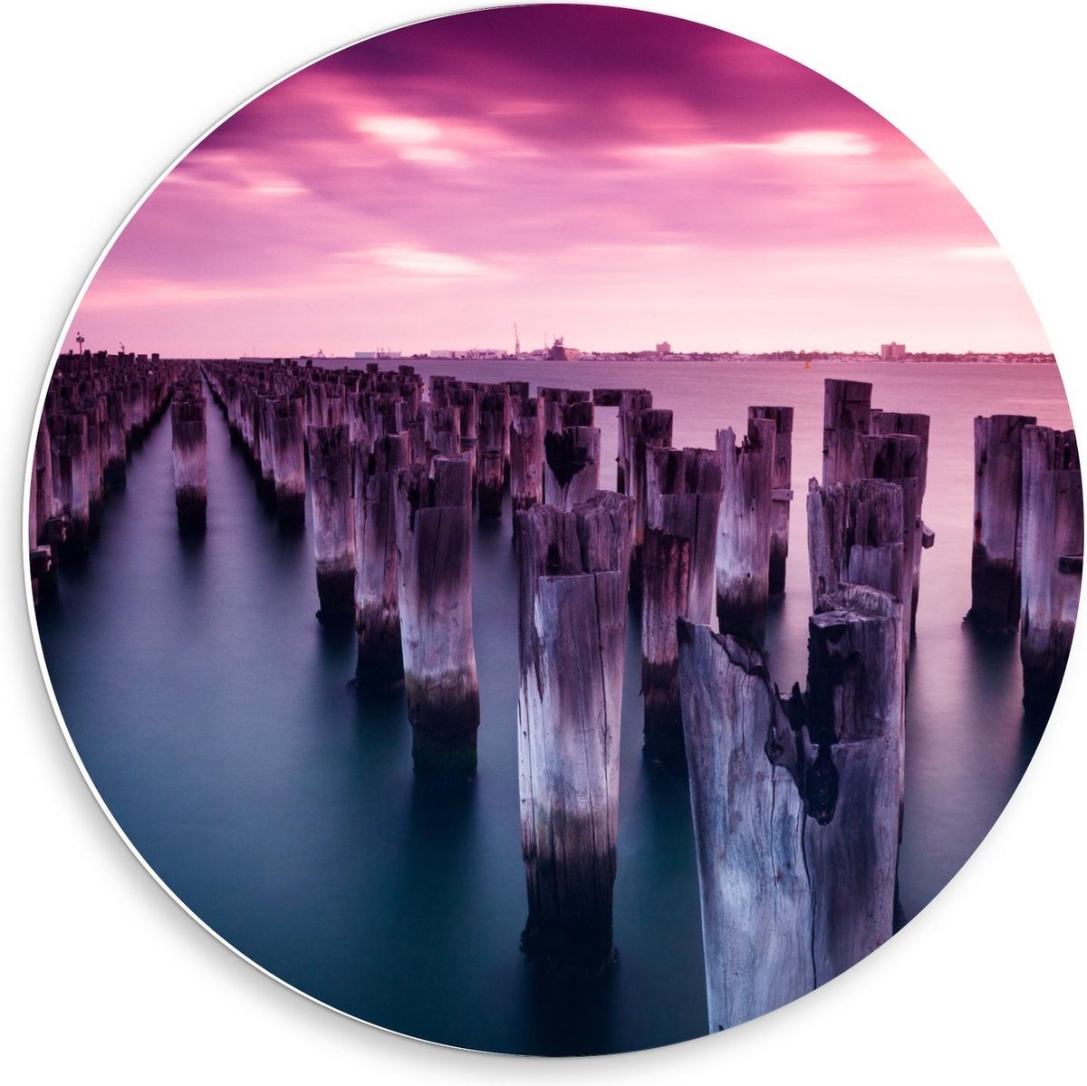 KuijsFotoprint - Schilderij - Houten Palen In De Zee Met Een Mooie Zonsondergang - Multico