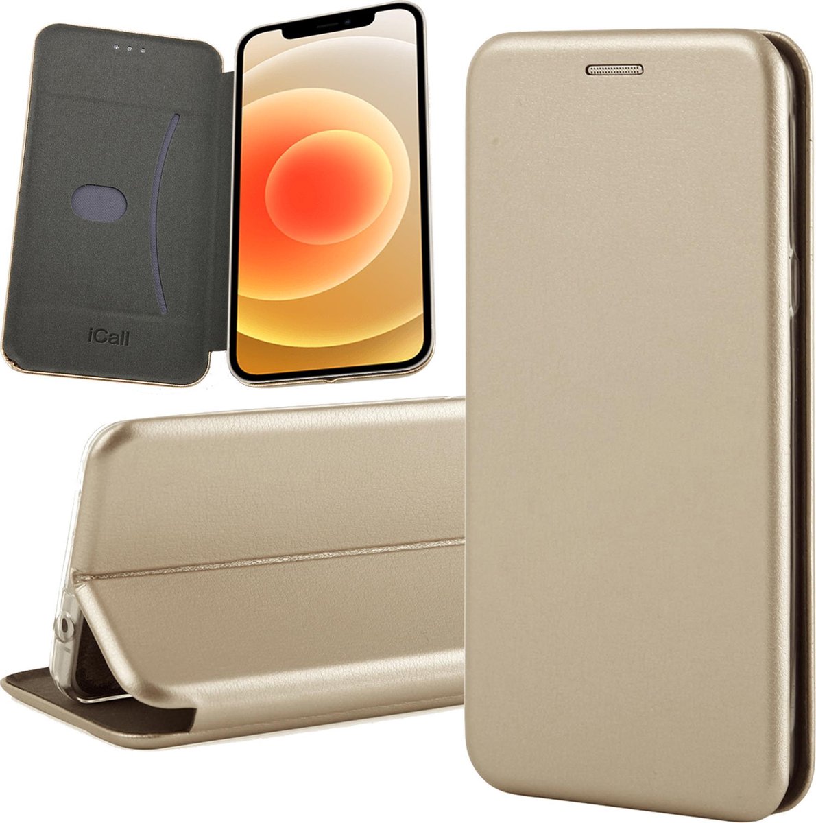 Hoesje geschikt voor iPhone 12 Mini - Book Case Kunstleer ThinShield Goud