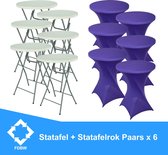 Statafel  x 6 + Paars Statafelrok x 6 – 80 cm Dia x 110 cm hoog – Cocktailtafel – Hoge staan tafel – Breed Blad – Inclusief Paars Statafelhoes – Staantafelrok Stretch Rok