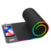 Gaming Muismat XXL Met Telefoon Oplader - Muismat RGB Led Verlichting - Wuff Muismat Gaming 80 x 30 cm - Antislip - Zwart