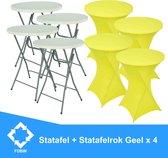 Statafel x 4 + Geel Statafelrok x 4 – 80 cm Dia x 110 cm hoog – Cocktailtafel – Hoge staan tafel – Breed Blad – Inclusief Geel Statafelhoes – Staantafelrok Stretch Rok